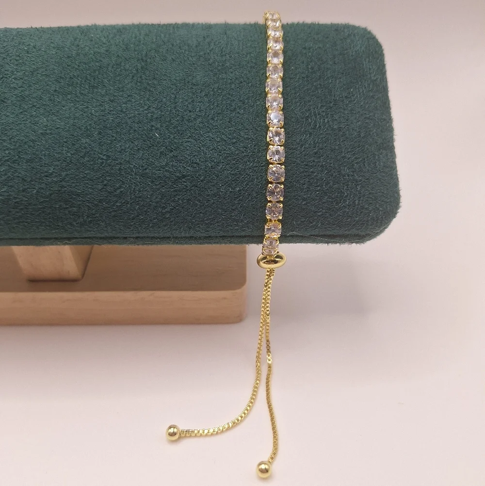 Gold-Tone Swarovski Crystal Adjustable Tennis Bracelet | Slider Style